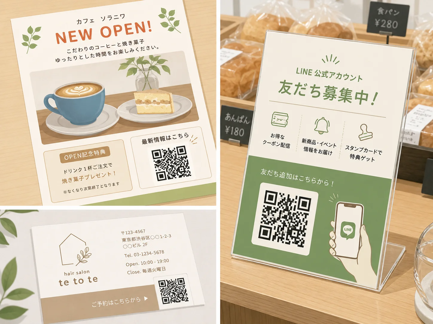 QRコードの商用利用シーン例：チラシ・名刺・店頭POP