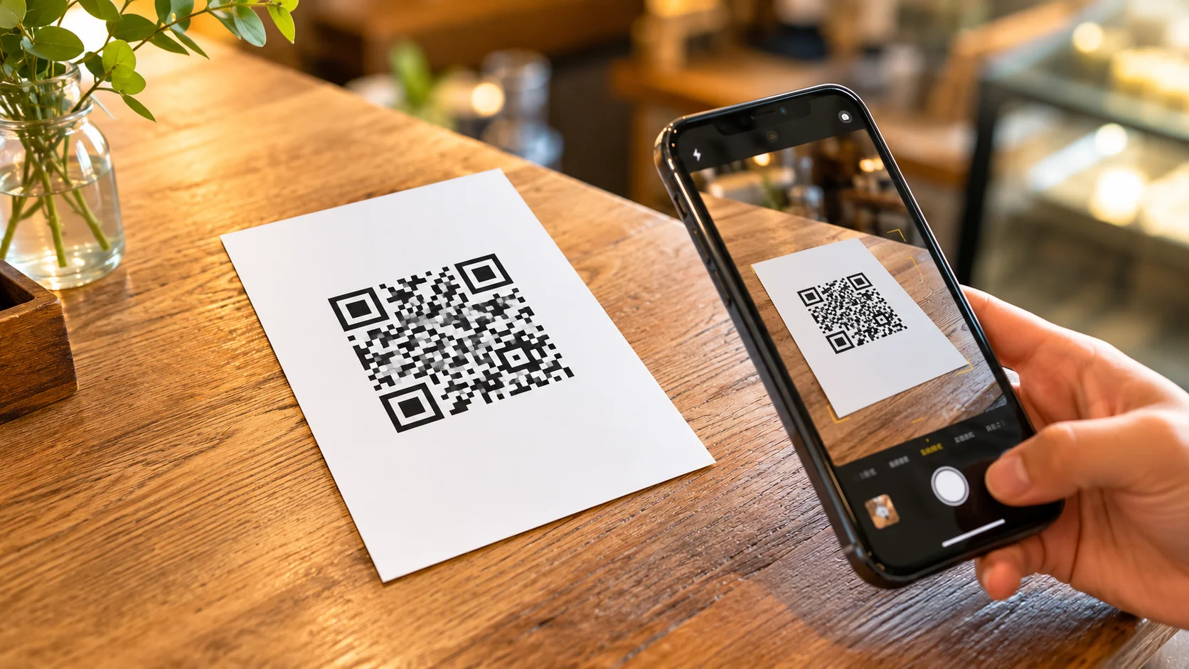 チラシのQRコードをスマホで読み取る様子