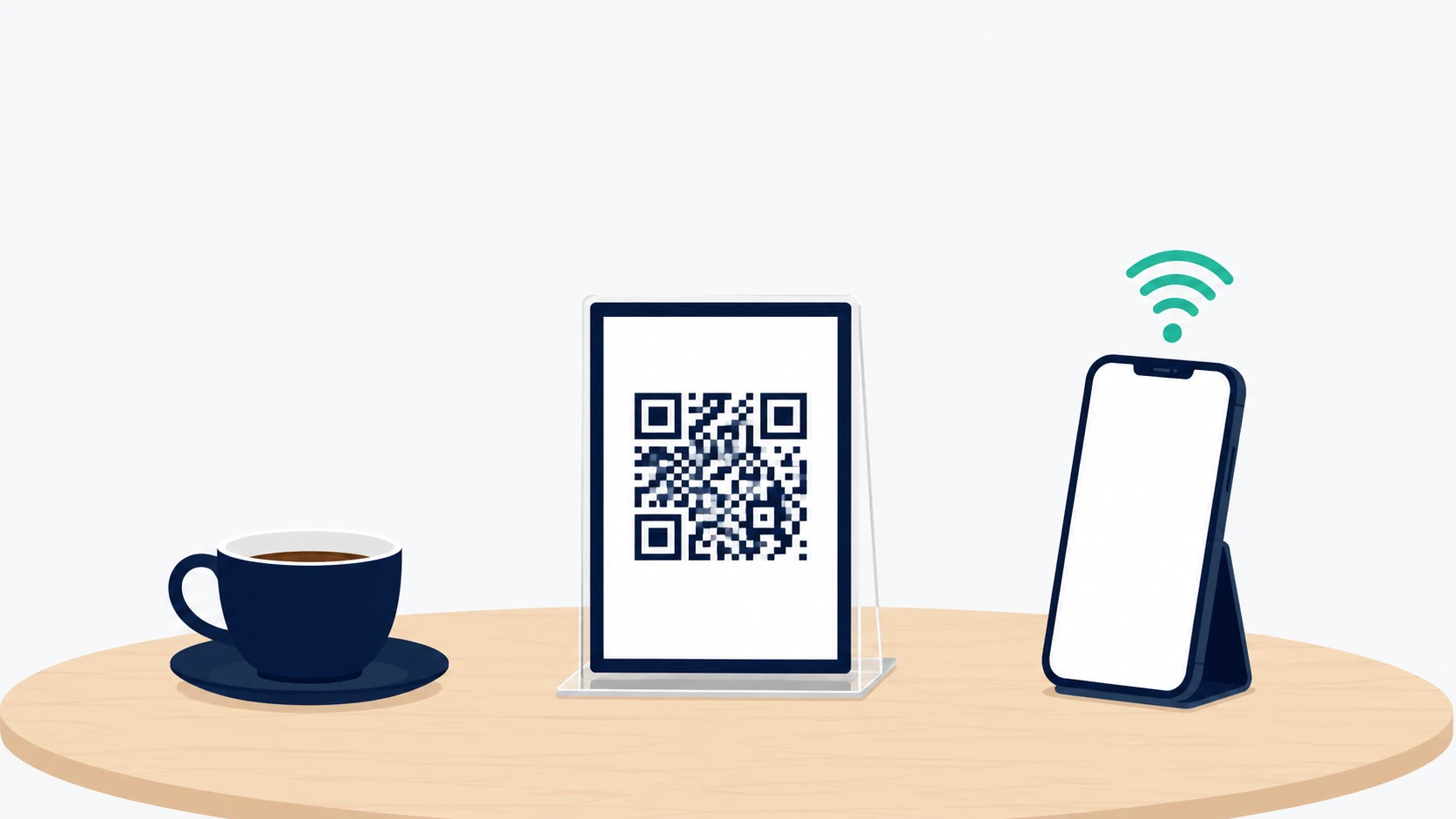 Wi-Fi QRコードをカフェや自宅に印刷して設置するイメージ